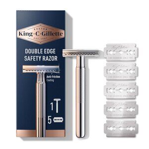 Safety Razor with Chrome Plated Handle and 5 Platinum Coated Double Edge Safety